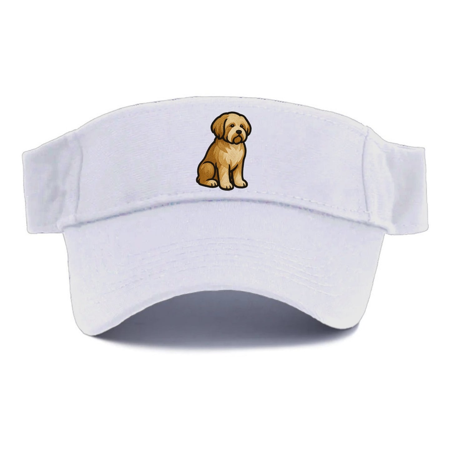 Tibetan Terrier - Gold and white embroidered sitting pose - Visor - White