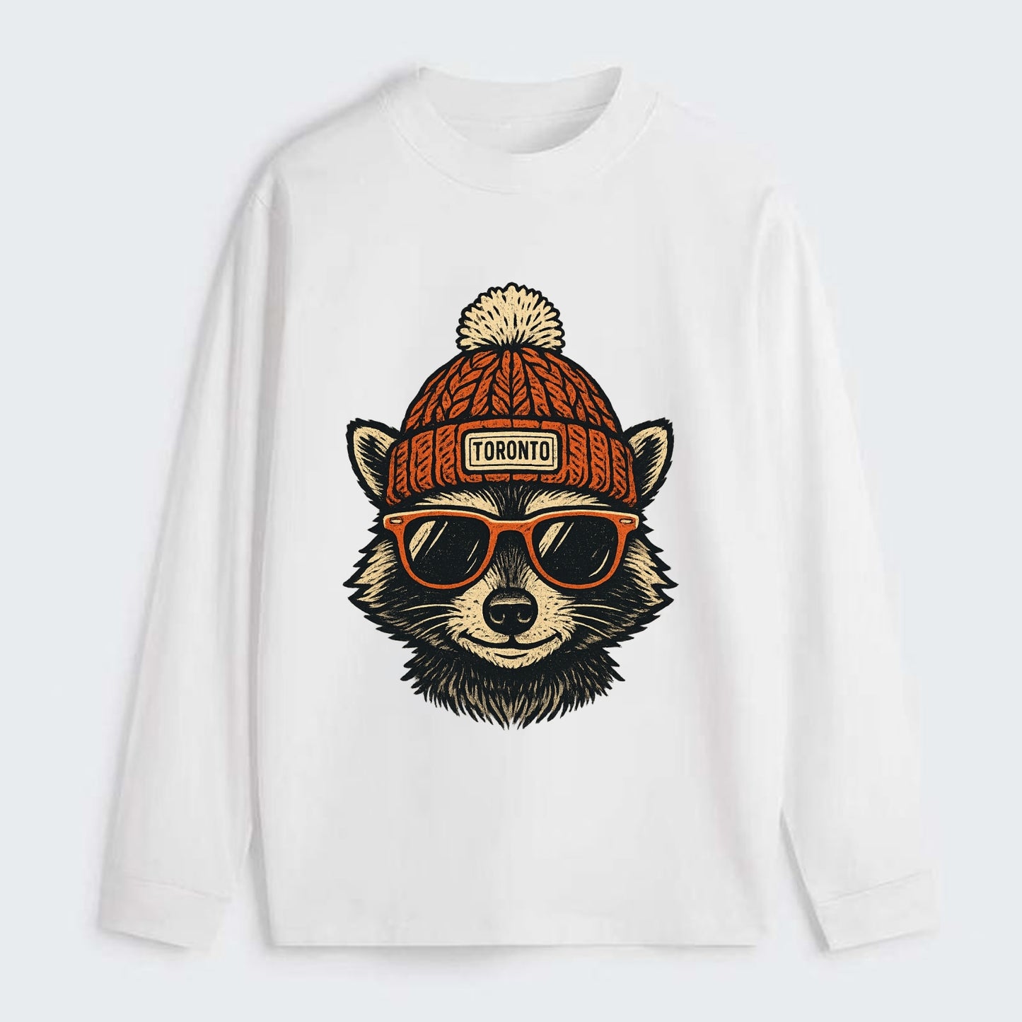 Toronto Raccoon wearing Toronto beanie with pom pom and wayfarer - Classic Long Sleeve Shirt - White