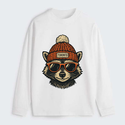 Toronto Raccoon wearing Toronto beanie with pom pom and wayfarer - Classic Long Sleeve Shirt - White