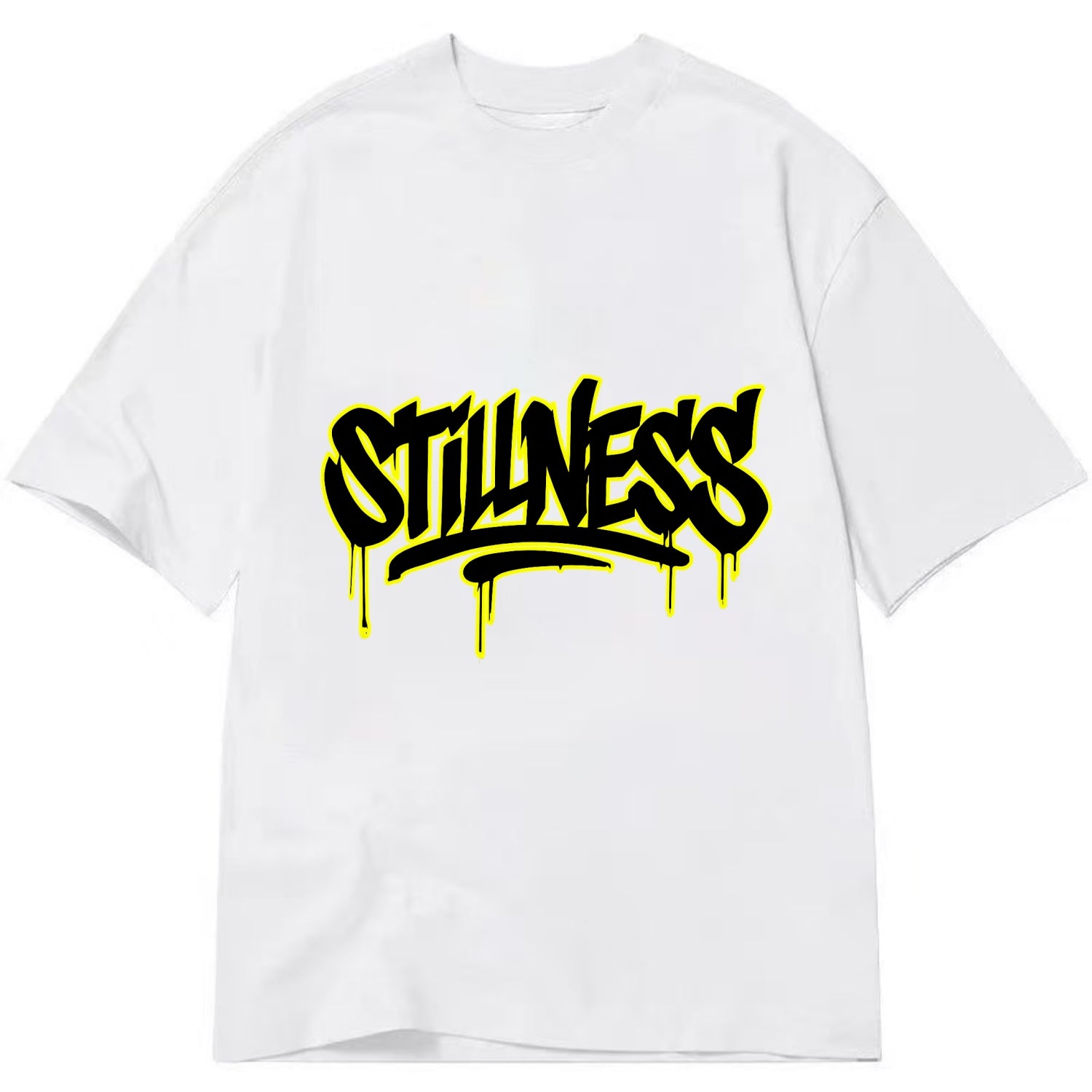 Bold typography design - "STILLNESS" - quiet power, peaceful presence - Classic T-shirt - White
