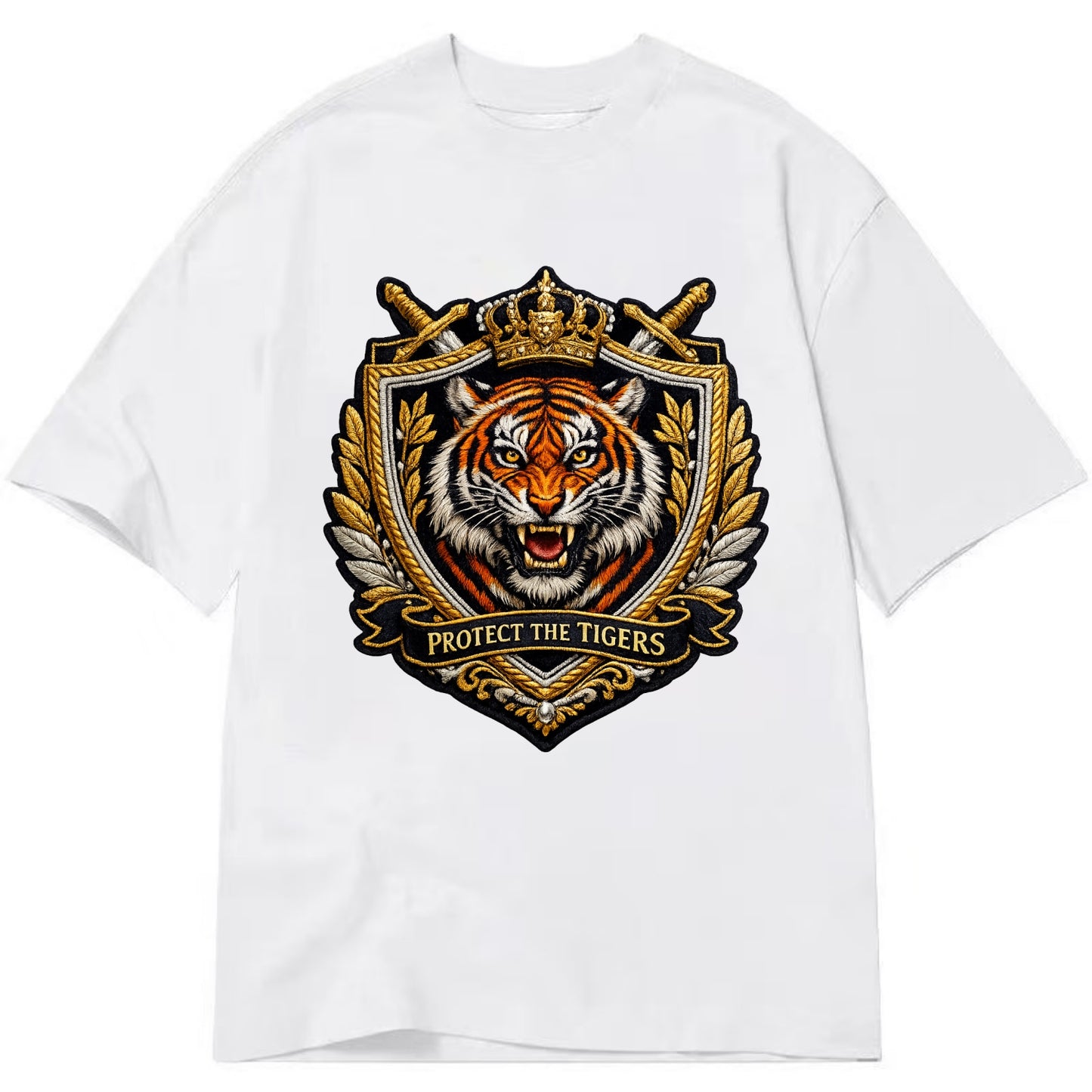 PROTECT THE TIGERS - tiger with shield in orange , big cat conservation - Classic T-shirt - White
