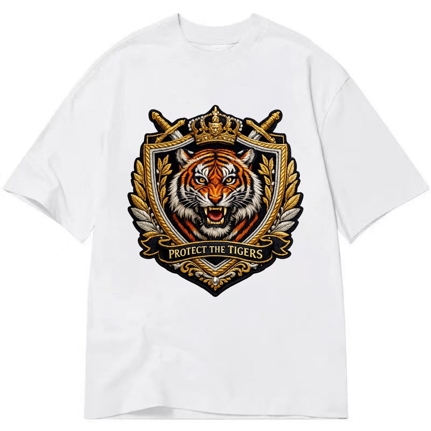 PROTECT THE TIGERS - tiger with shield in orange , big cat conservation - Classic T-shirt - White
