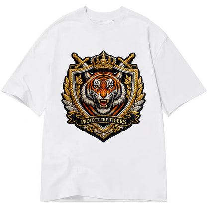 PROTECT THE TIGERS - tiger with shield in orange , big cat conservation - Classic T-shirt - White