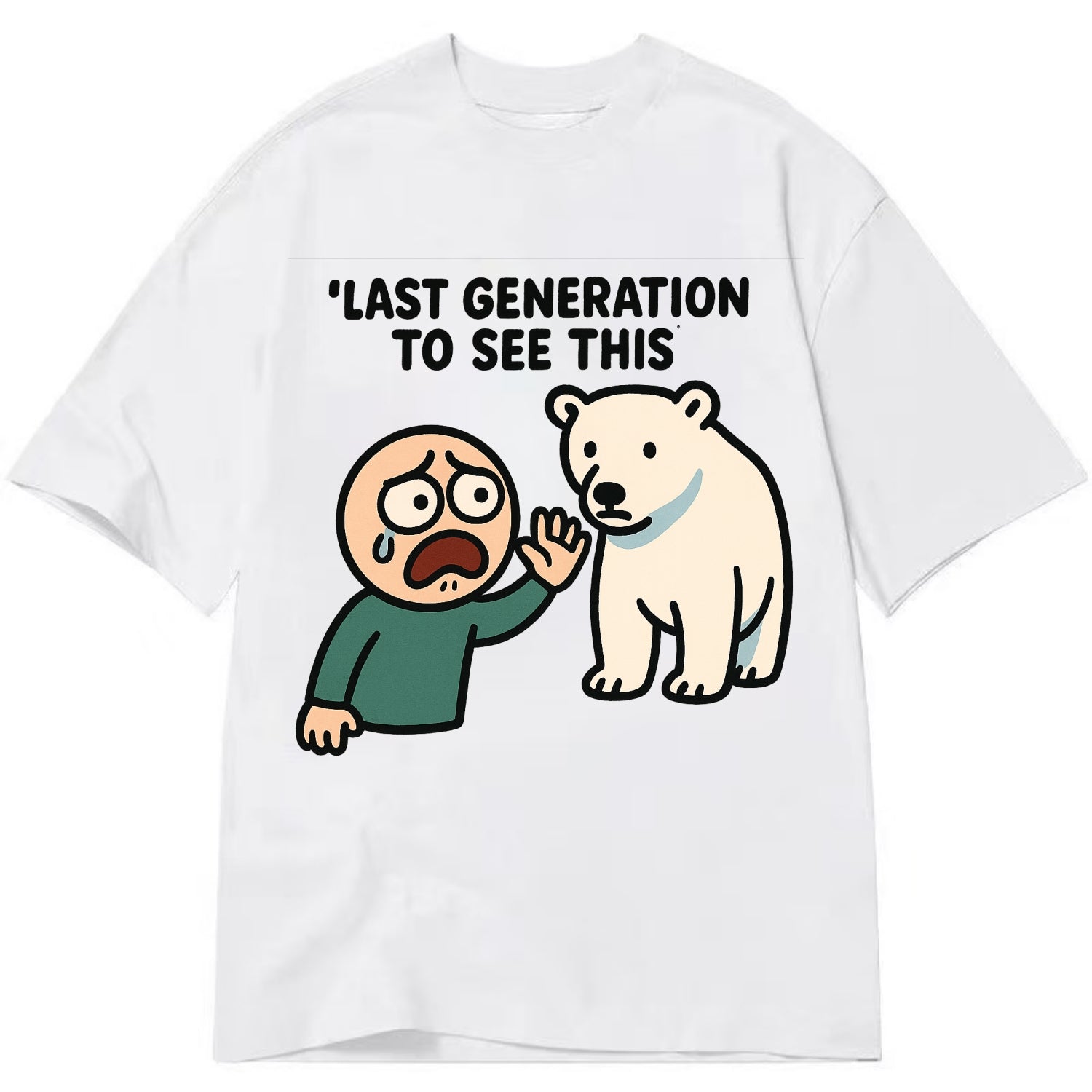 Person waving goodbye to polar bear - "Last generation to see this" - extinction - Classic T-shirt - White