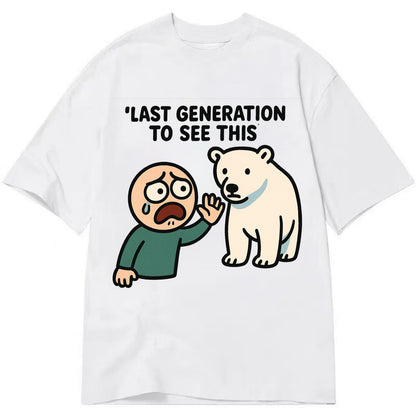 Person waving goodbye to polar bear - "Last generation to see this" - extinction - Classic T-shirt - White