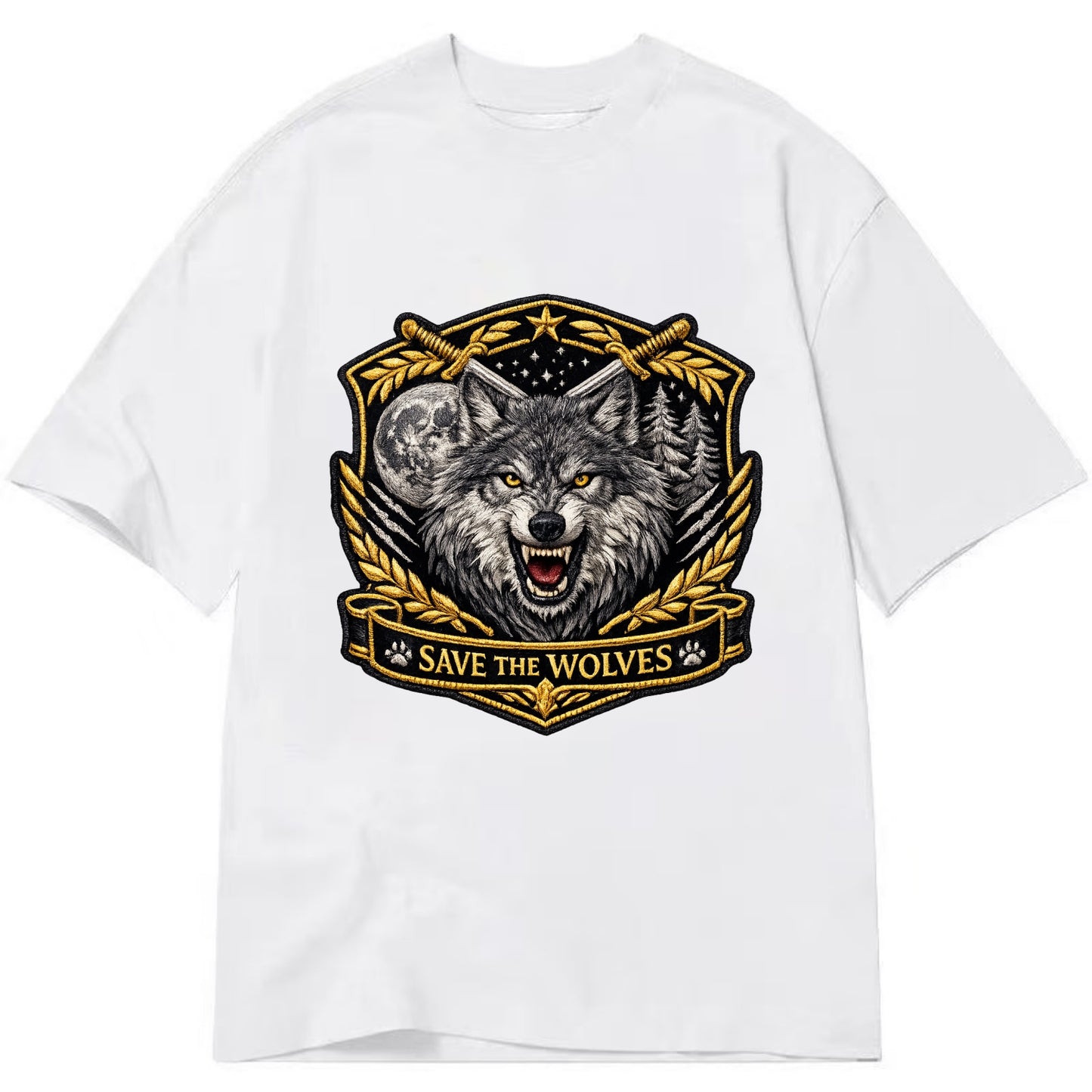 SAVE THE WOLVES - wolf moon in gray , predator protection - Classic T-shirt - White