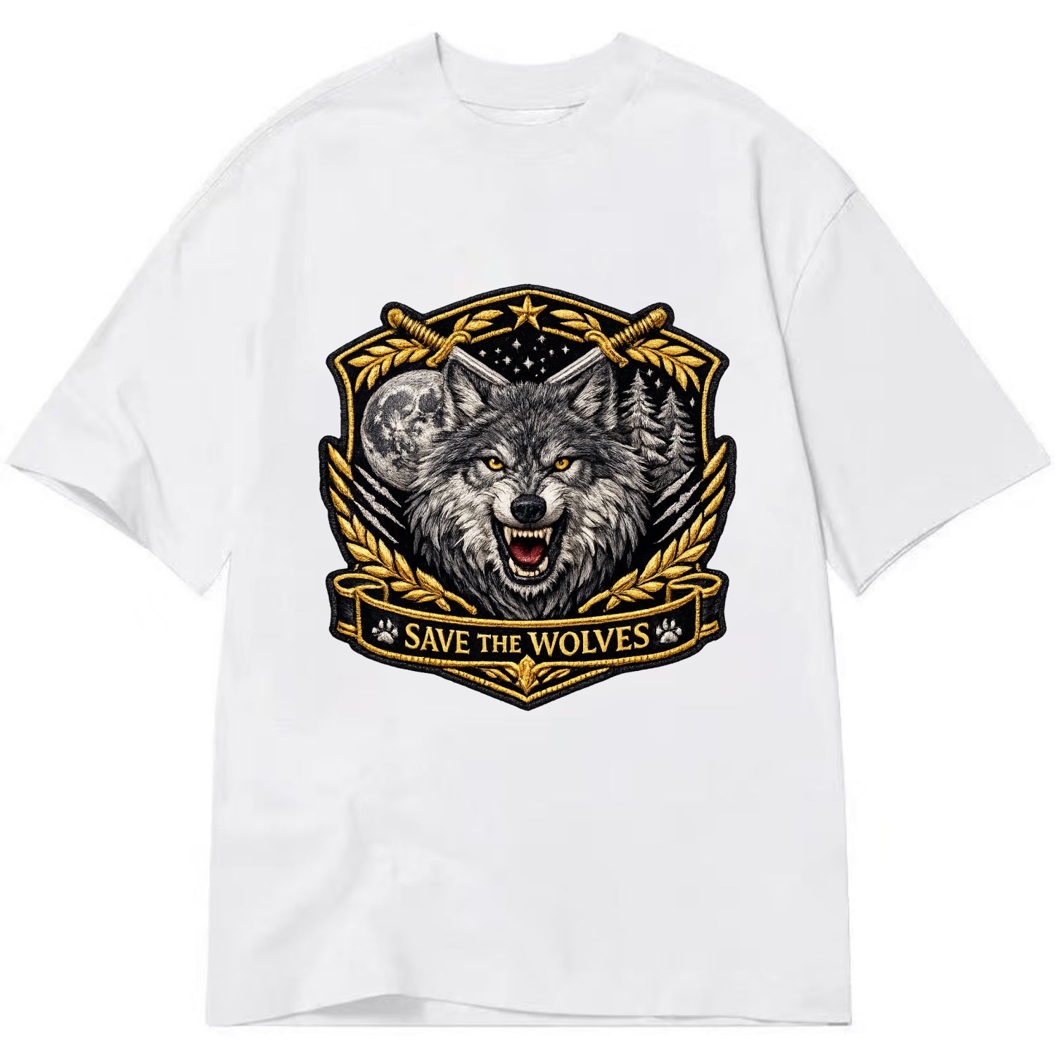 SAVE THE WOLVES - wolf moon in gray , predator protection - Classic T-shirt - White