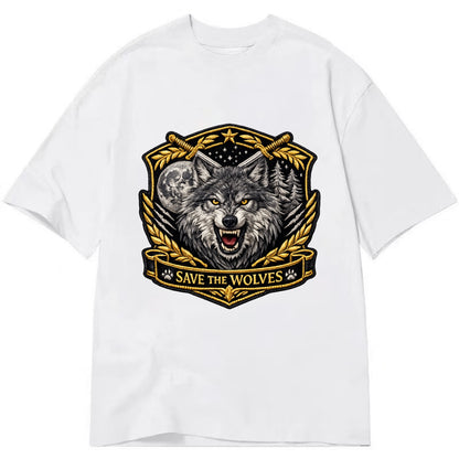 SAVE THE WOLVES - wolf moon in gray , predator protection - Classic T-shirt - White