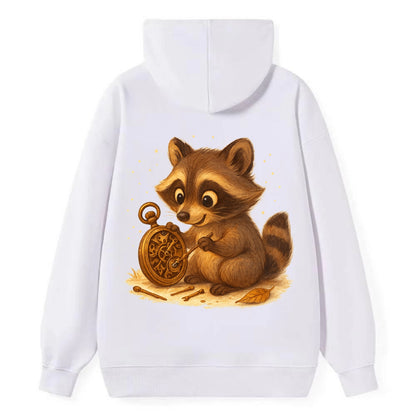 Raccoon tinkering with a steampunk pocket watch using tiny brass tools - Classic Pullover Hoodie - White