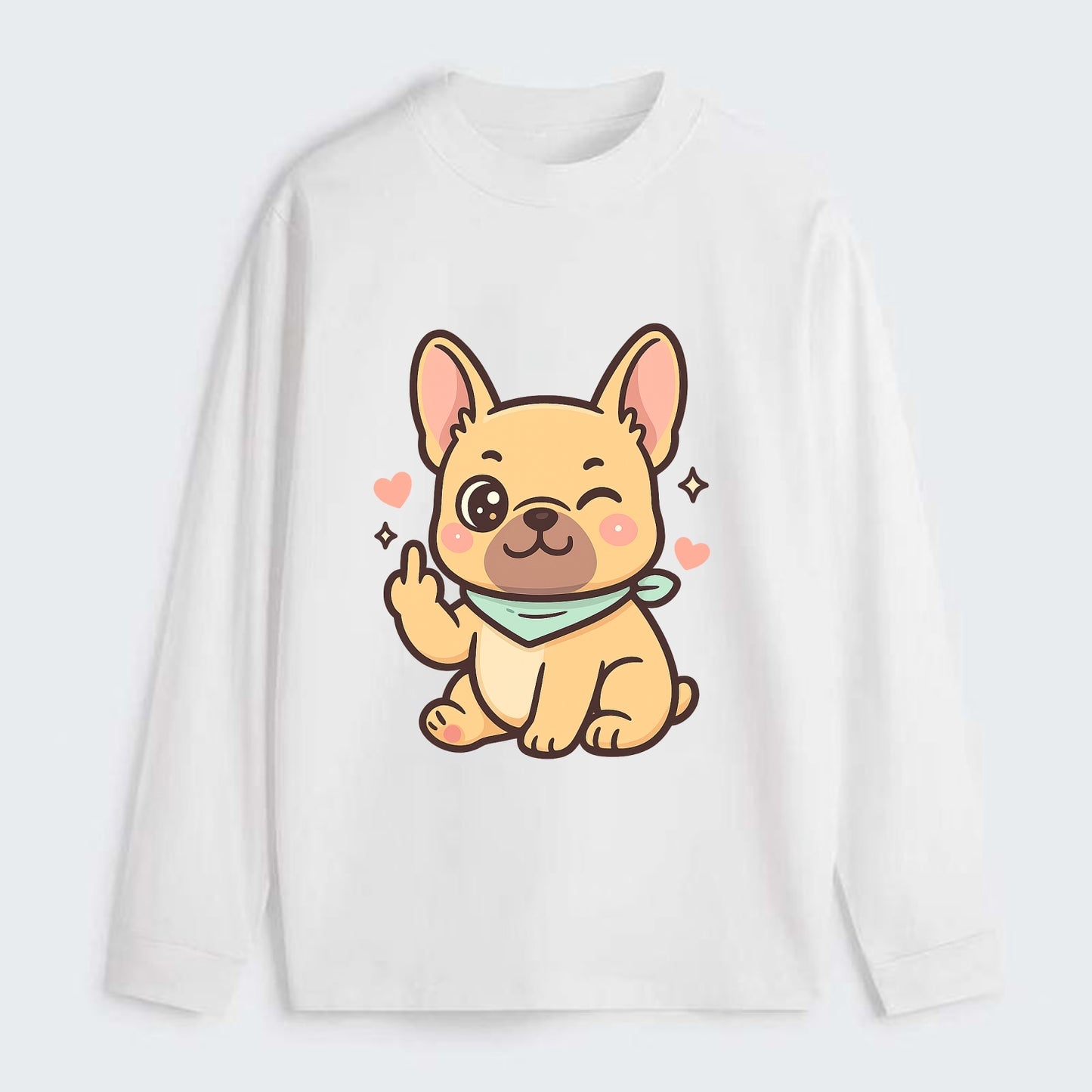French Bulldog sitting with bat ears up, strong paw with sass - Classic Long Sleeve Shirt - White