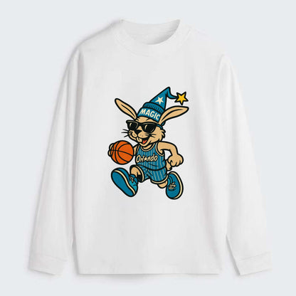 Orlando Rabbit wearing Magic blue and silver beanie with wizard hat and - Classic Long Sleeve Shirt - White