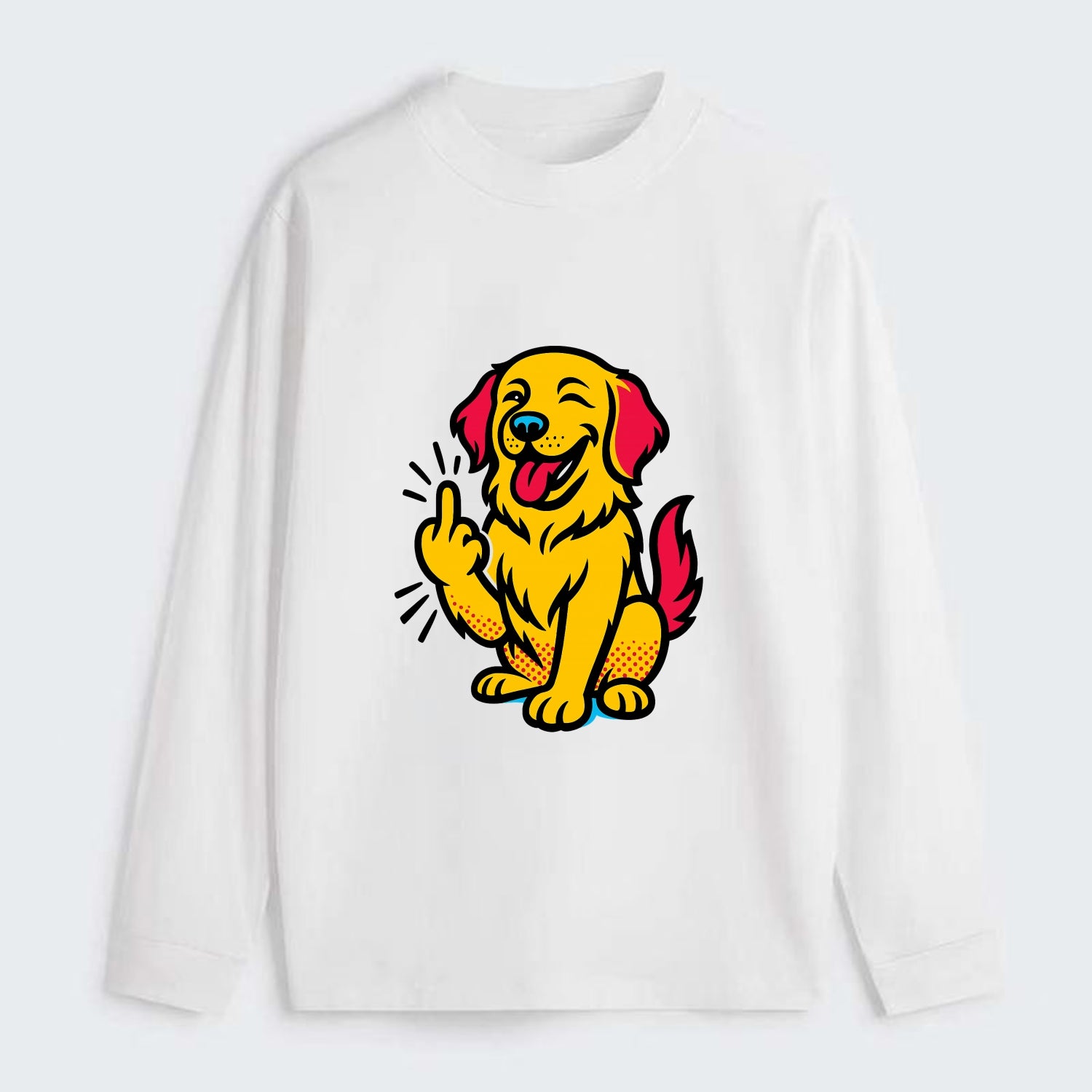 Golden Retriever with happy smile and golden coat, fluffy paw raised - Classic Long Sleeve Shirt - White