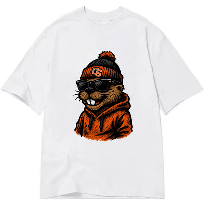 Corvallis Beaver wearing Oregon State beanie with OS patch - Classic T-shirt - White
