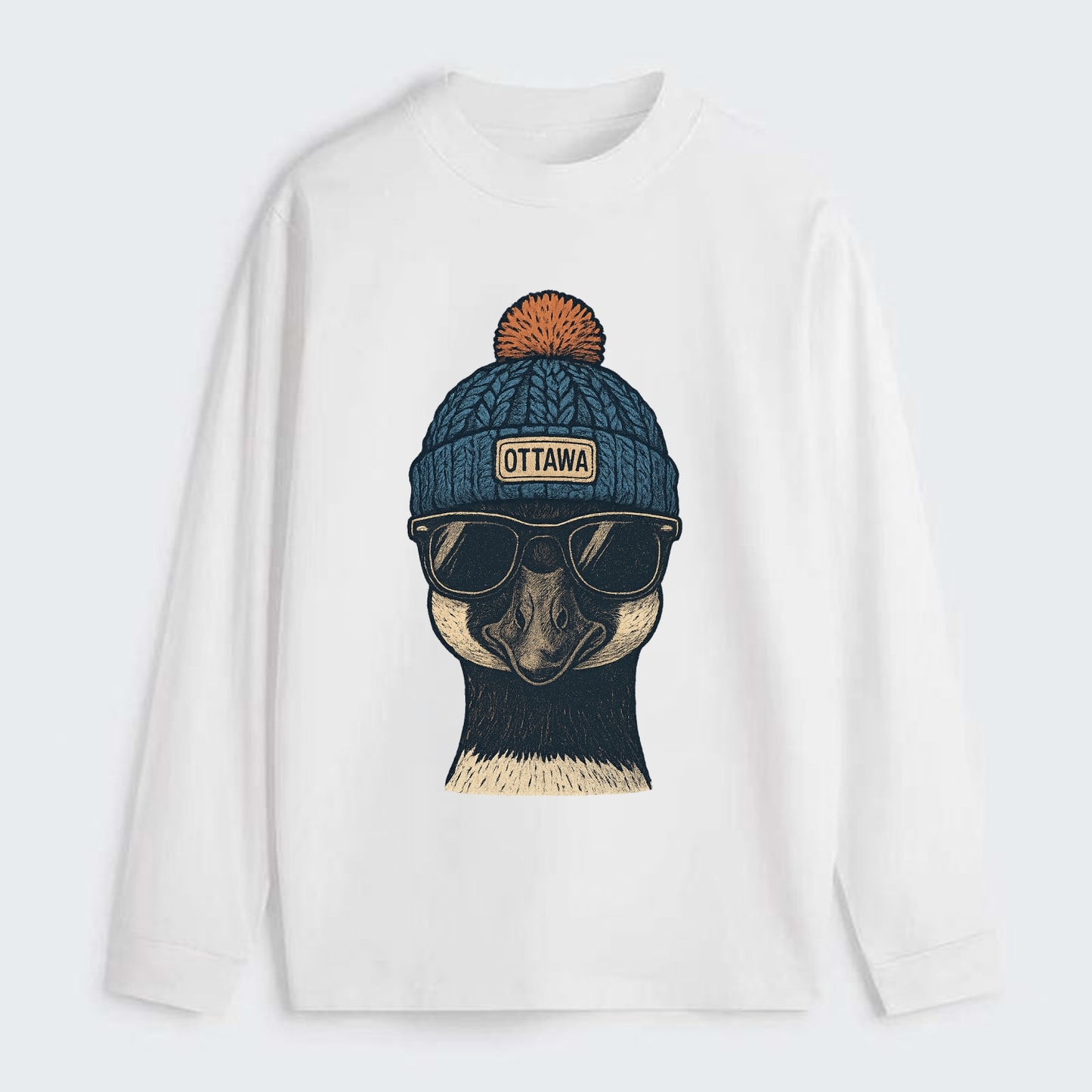 Ottawa Canadian Goose wearing Ottawa bea - Classic Long Sleeve Shirt - White