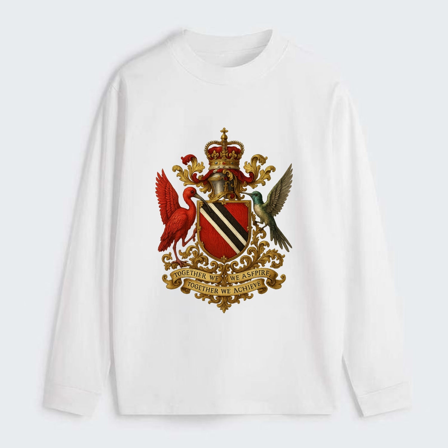 Trinidad Scarlet Ibis Emblem - Classic Long Sleeve Shirt - White