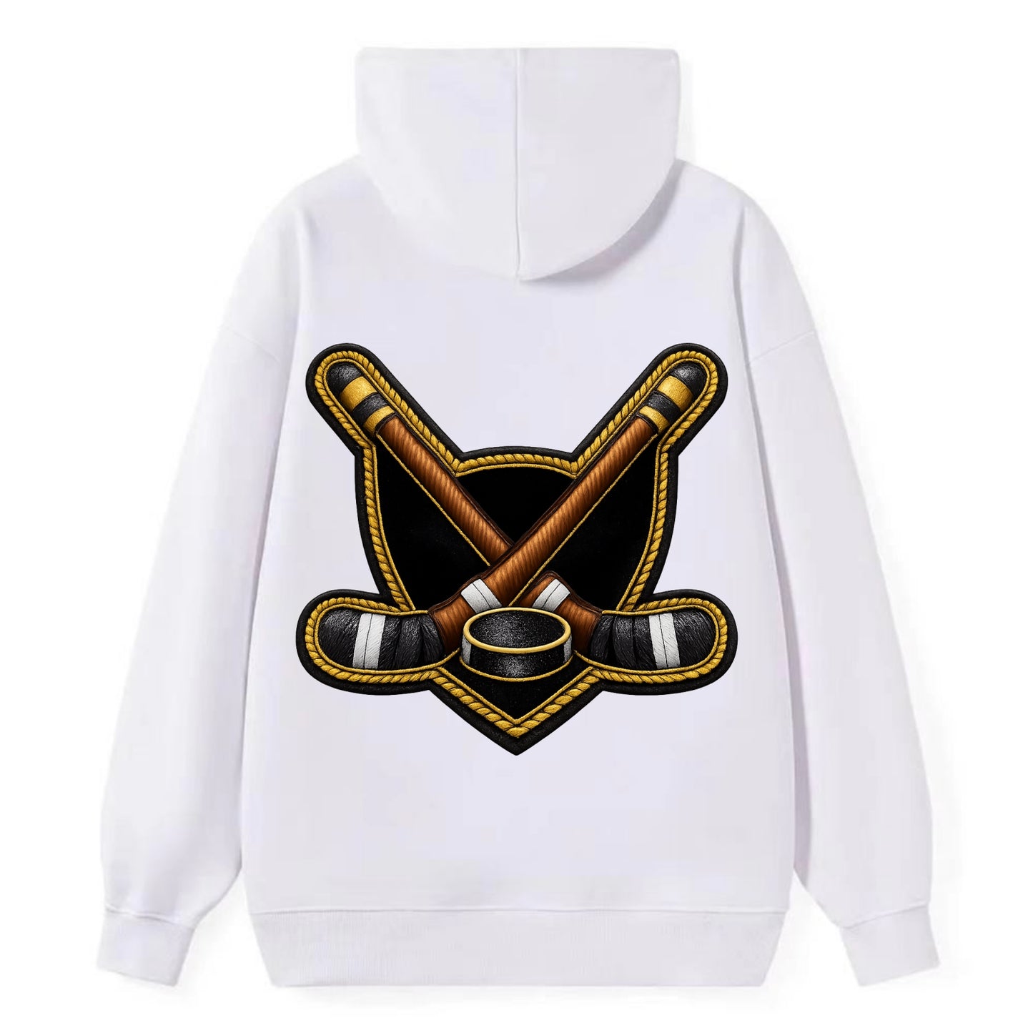Embroidered patch design - HOCKEY CROSSED STICKS - ice hockey sticks with - Classic Pullover Hoodie - White