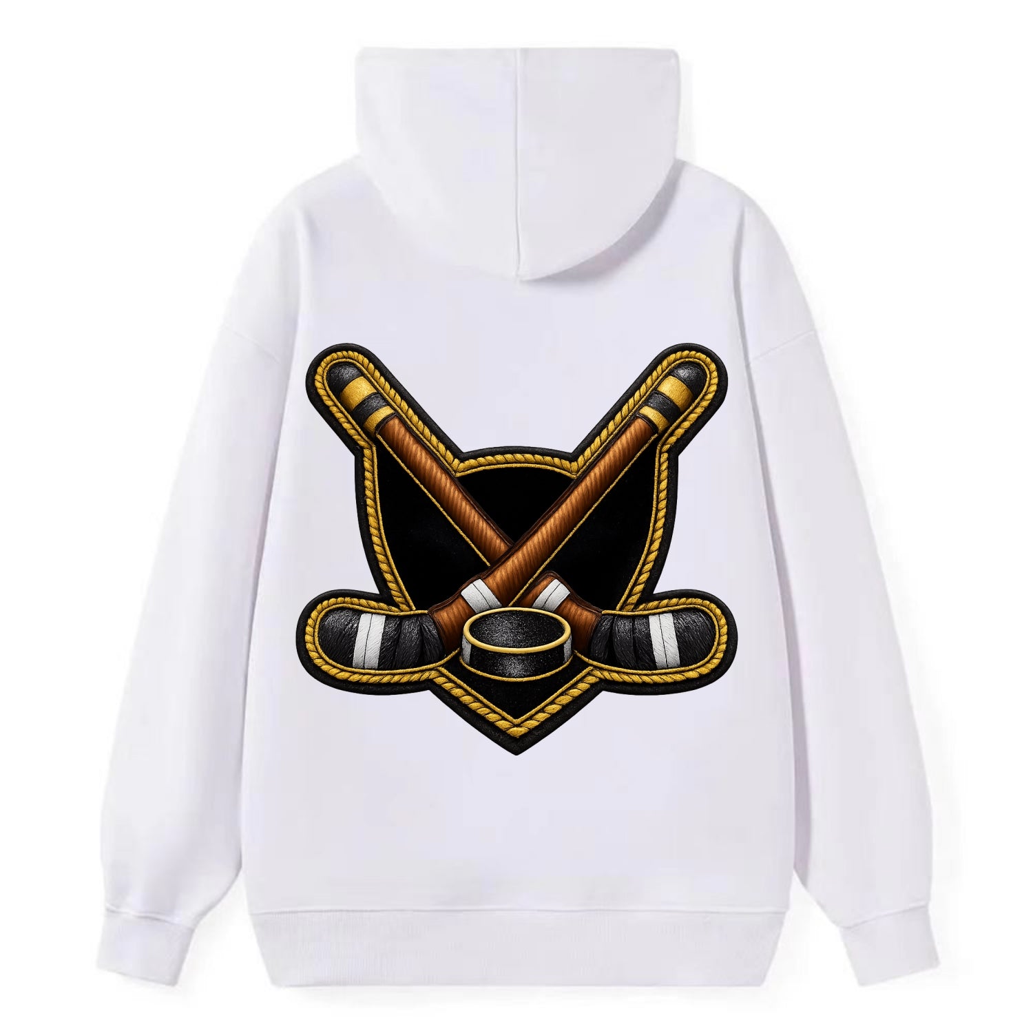 Embroidered patch design - HOCKEY CROSSED STICKS - ice hockey sticks with - Classic Pullover Hoodie - White