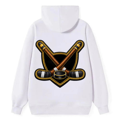 Embroidered patch design - HOCKEY CROSSED STICKS - ice hockey sticks with - Classic Pullover Hoodie - White