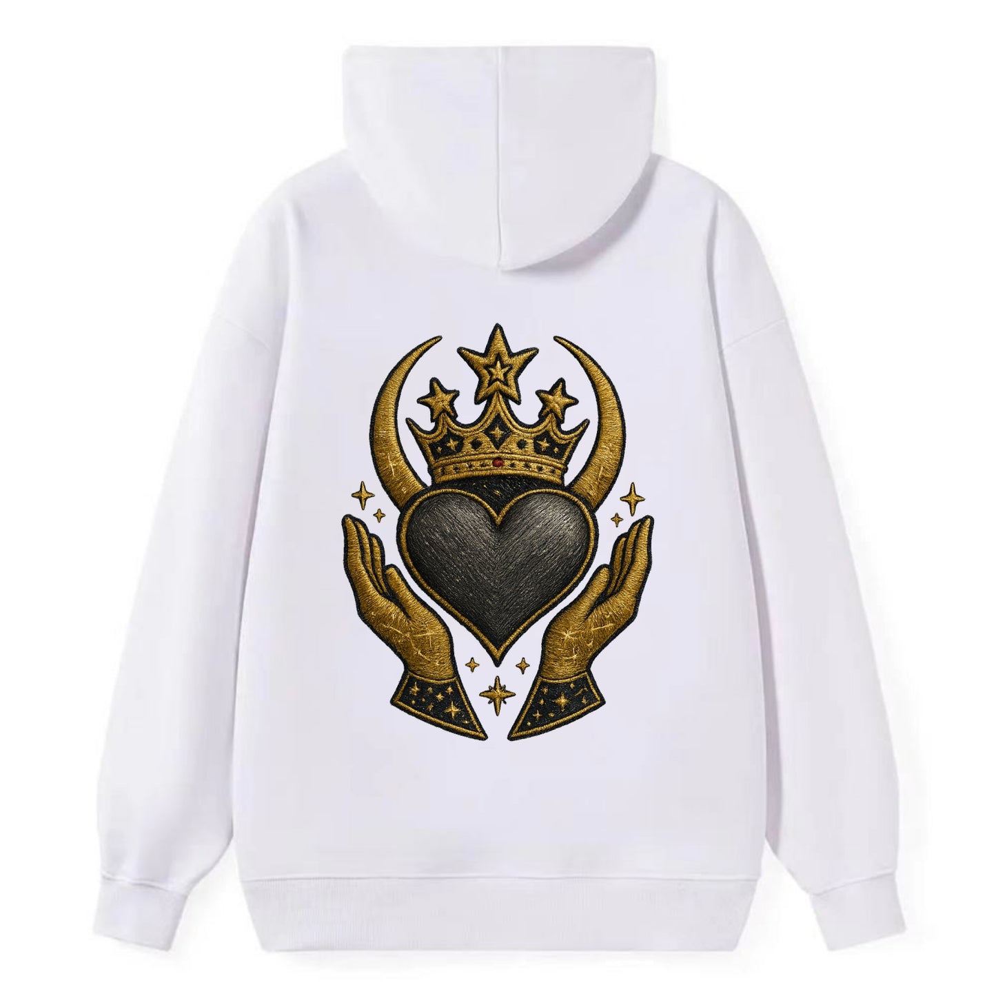 Celtic knot crown with woven strands merging into copper hands shielding - Classic Pullover Hoodie - White