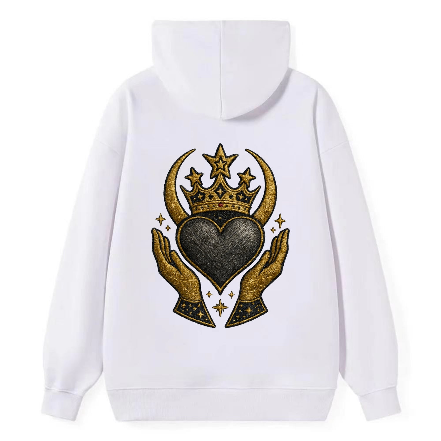 Celtic knot crown with woven strands merging into copper hands shielding - Classic Pullover Hoodie - White