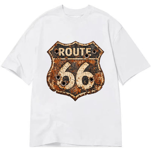 WEATHERED MARKER | Rust-aged Route 66 sign | Desert sun-bleached | Bullet holes - Classic T-shirt