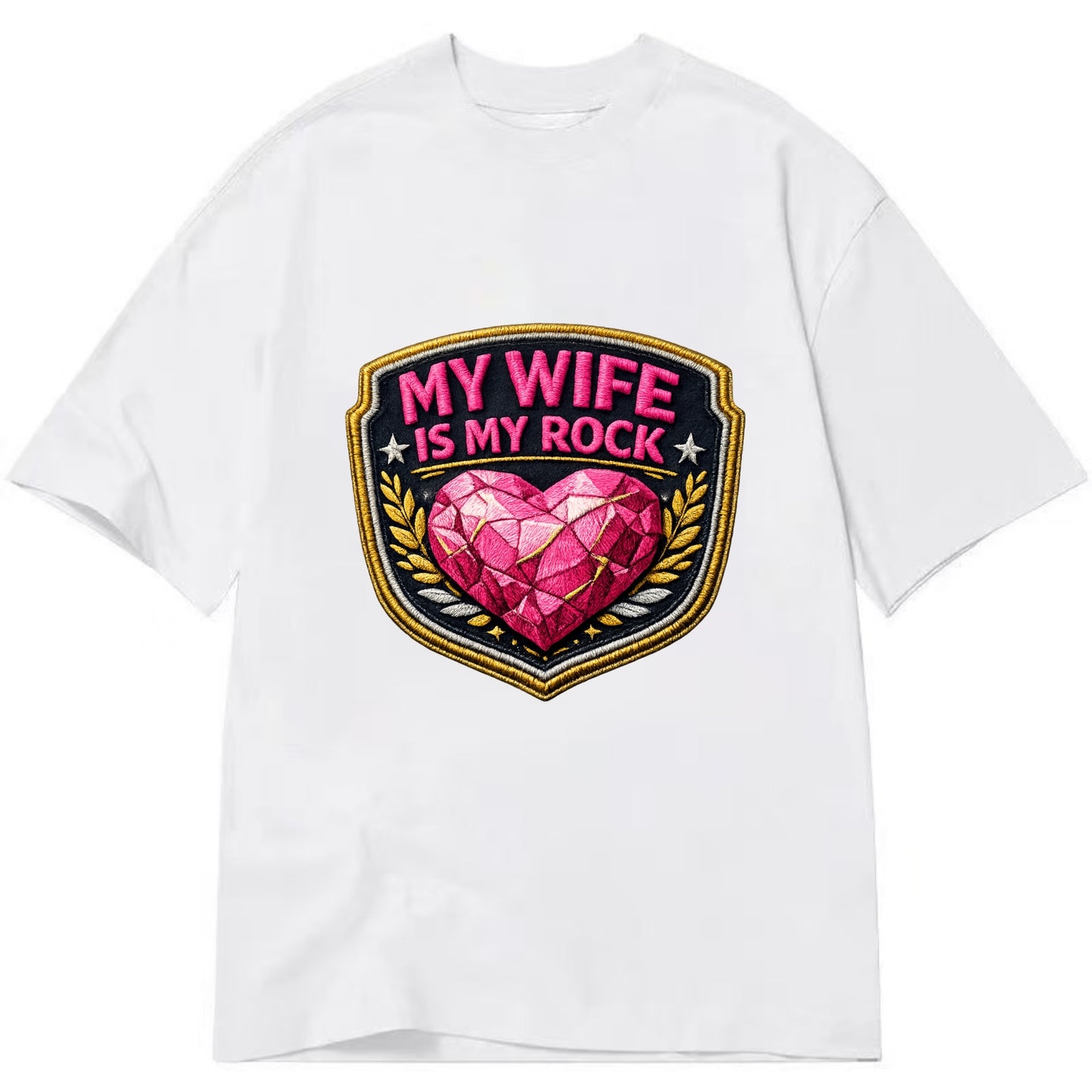MY WIFE IS MY ROCK - pink rock heart - pink - solid wife - Classic T-shirt - White