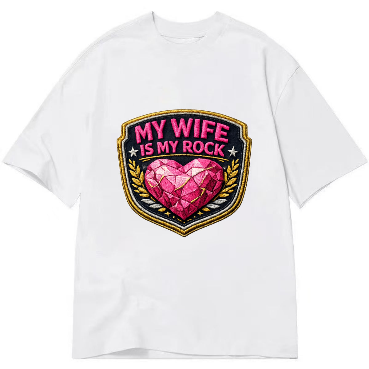 MY WIFE IS MY ROCK - pink rock heart - pink - solid wife - Classic T-shirt - White