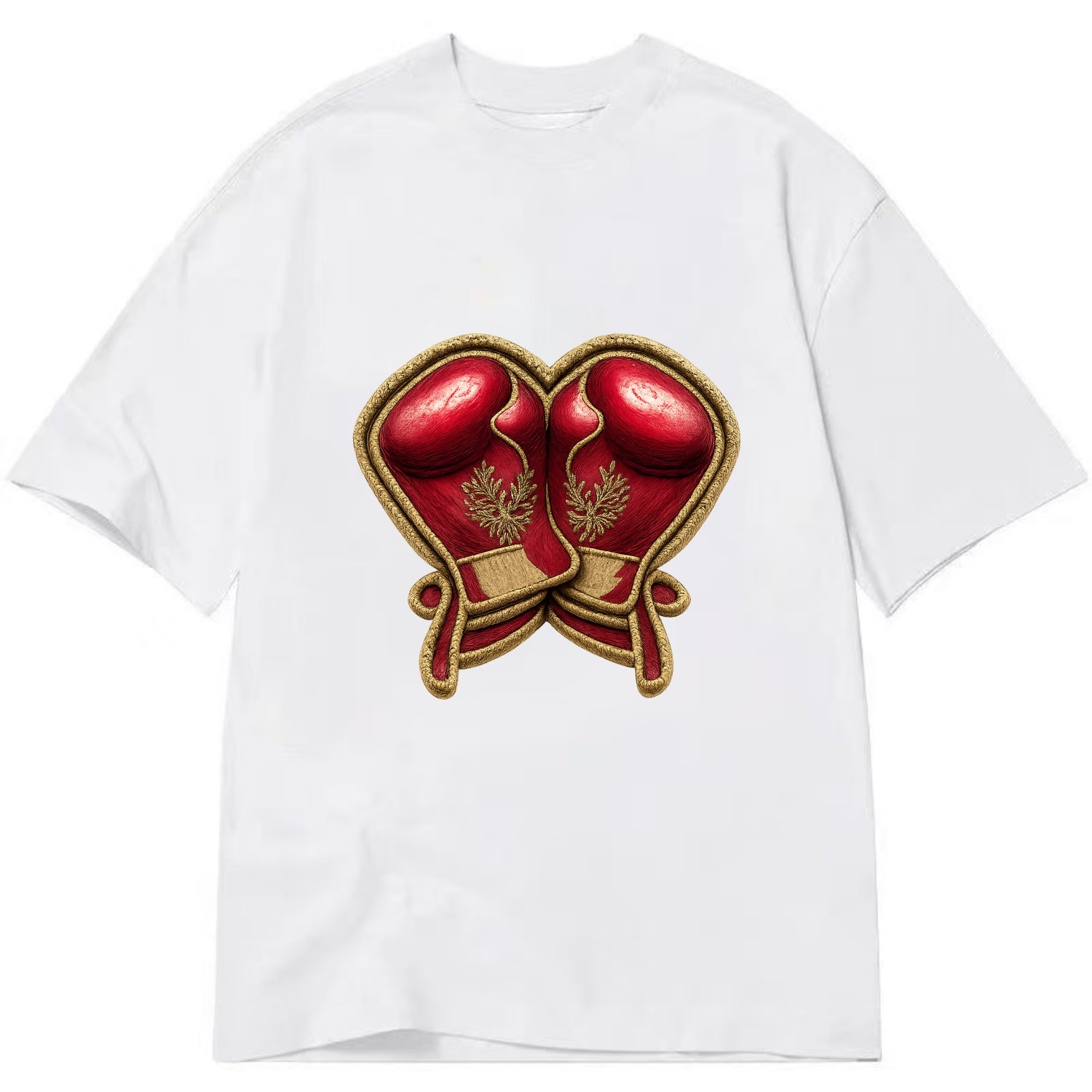 Embroidered patch design - BOXING GLOVES - red boxing gloves crossed in crimson - Classic T-shirt - White