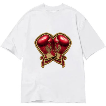 Embroidered patch design - BOXING GLOVES - red boxing gloves crossed in crimson - Classic T-shirt - White