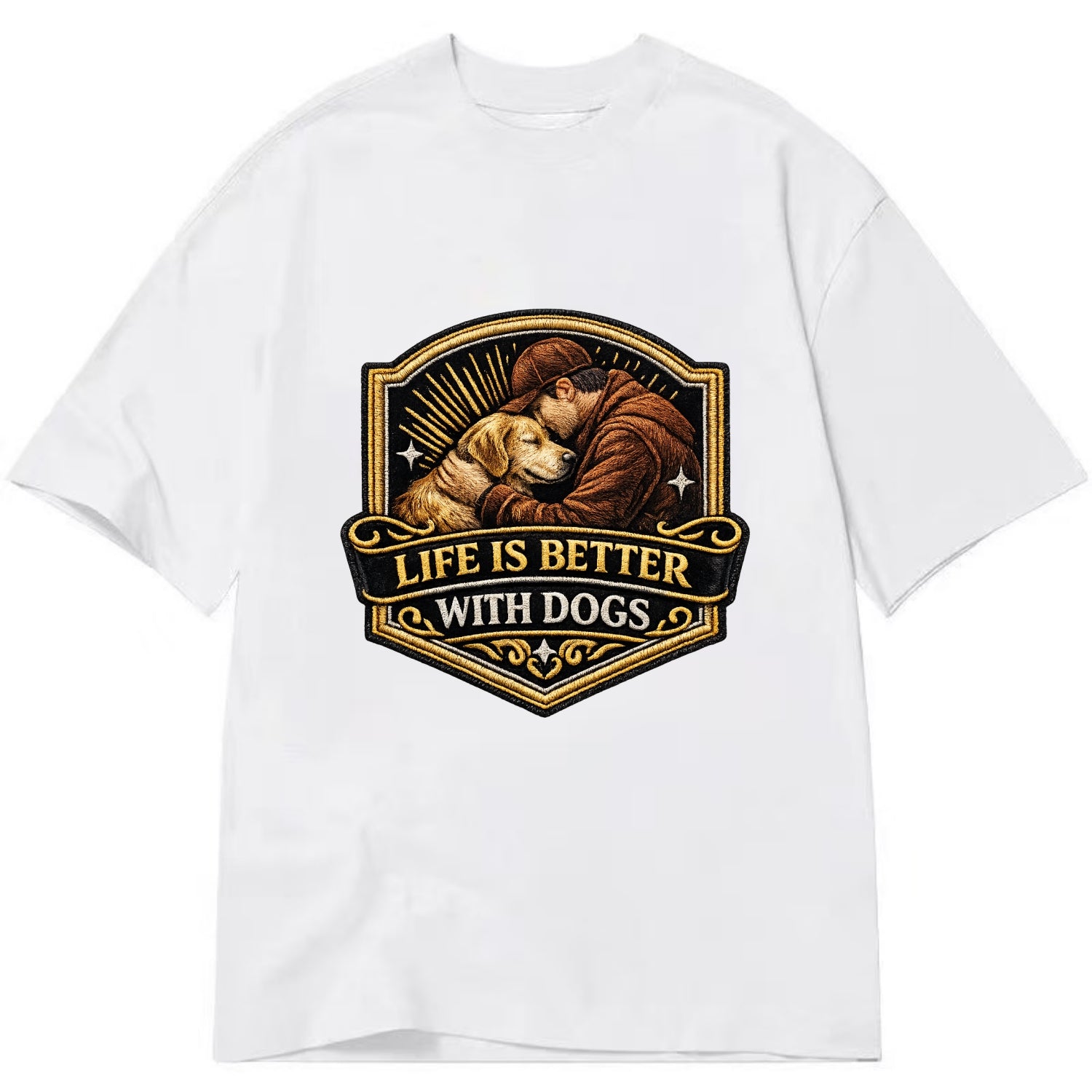 LIFE IS BETTER WITH DOGS - dog and human in brown , dog lover - Classic T-shirt - White