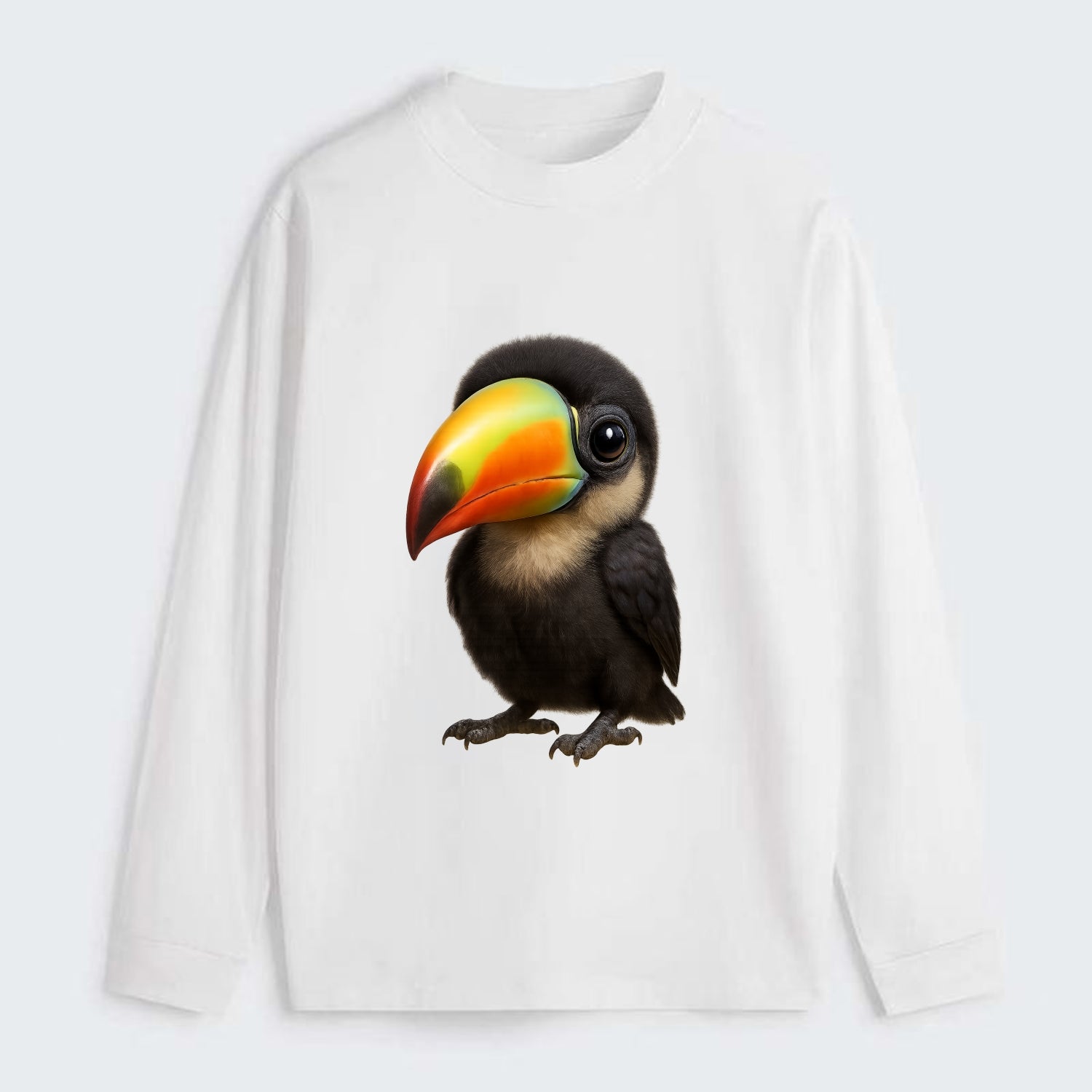 Baby Toucan - oversized colorful beak, black feathers, bright eyes, - Classic Long Sleeve Shirt - White