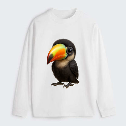 Baby Toucan - oversized colorful beak, black feathers, bright eyes, - Classic Long Sleeve Shirt - White