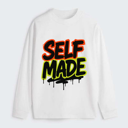 Bold typography design - "SELF MADE" - built from nothing, earned - Classic Long Sleeve Shirt - White