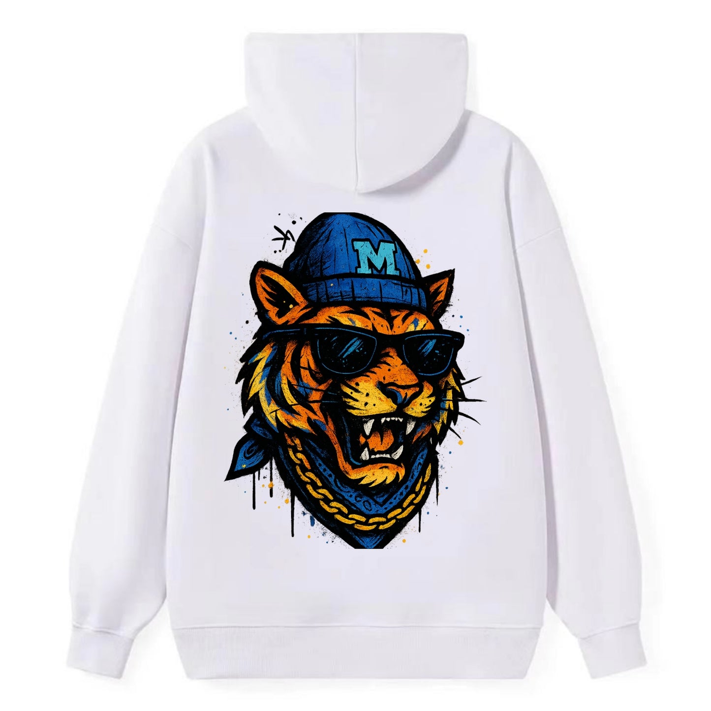 Memphis Tiger wearing Memphis beanie with M patch - Classic Pullover Hoodie - White
