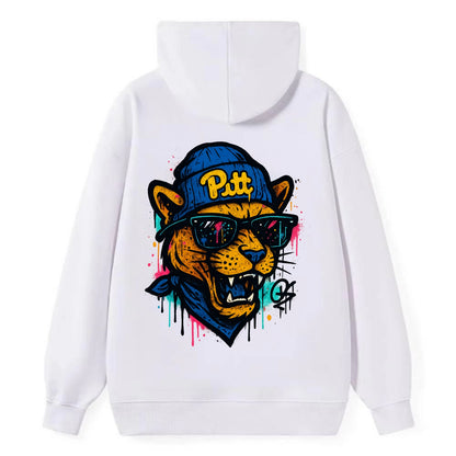 Pittsburgh Panther wearing Pitt beanie with script patch - Classic Pullover Hoodie - White
