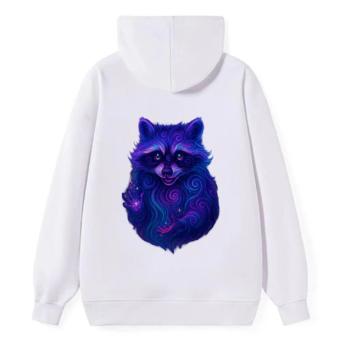 Playful raccoon with mask swirling in hypnotic patterns, neon purple and - Classic Pullover Hoodie - White