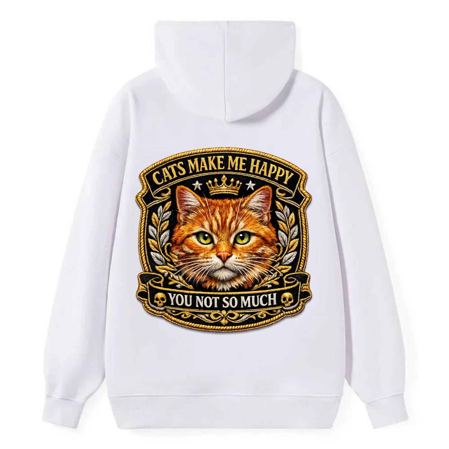 CATS MAKE ME HAPPY YOU NOT SO MUCH - cat face in orange , cat preference - Classic Pullover Hoodie - White