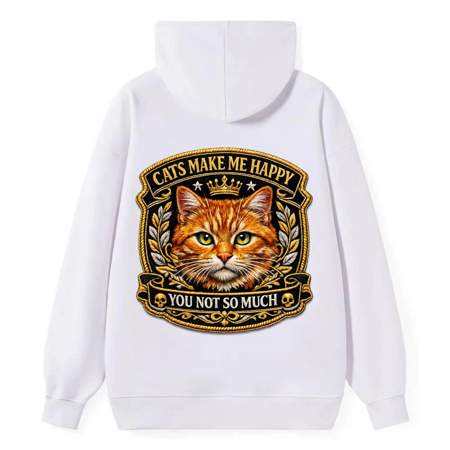 CATS MAKE ME HAPPY YOU NOT SO MUCH - cat face in orange , cat preference - Classic Pullover Hoodie - White