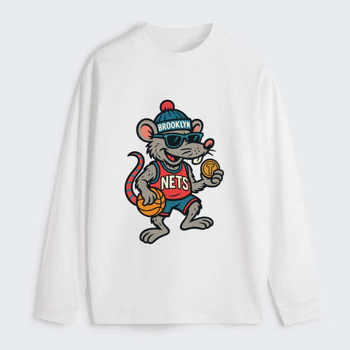 Brooklyn Rat wearing Nets beanie with subway token and wayfarer - Classic Long Sleeve Shirt