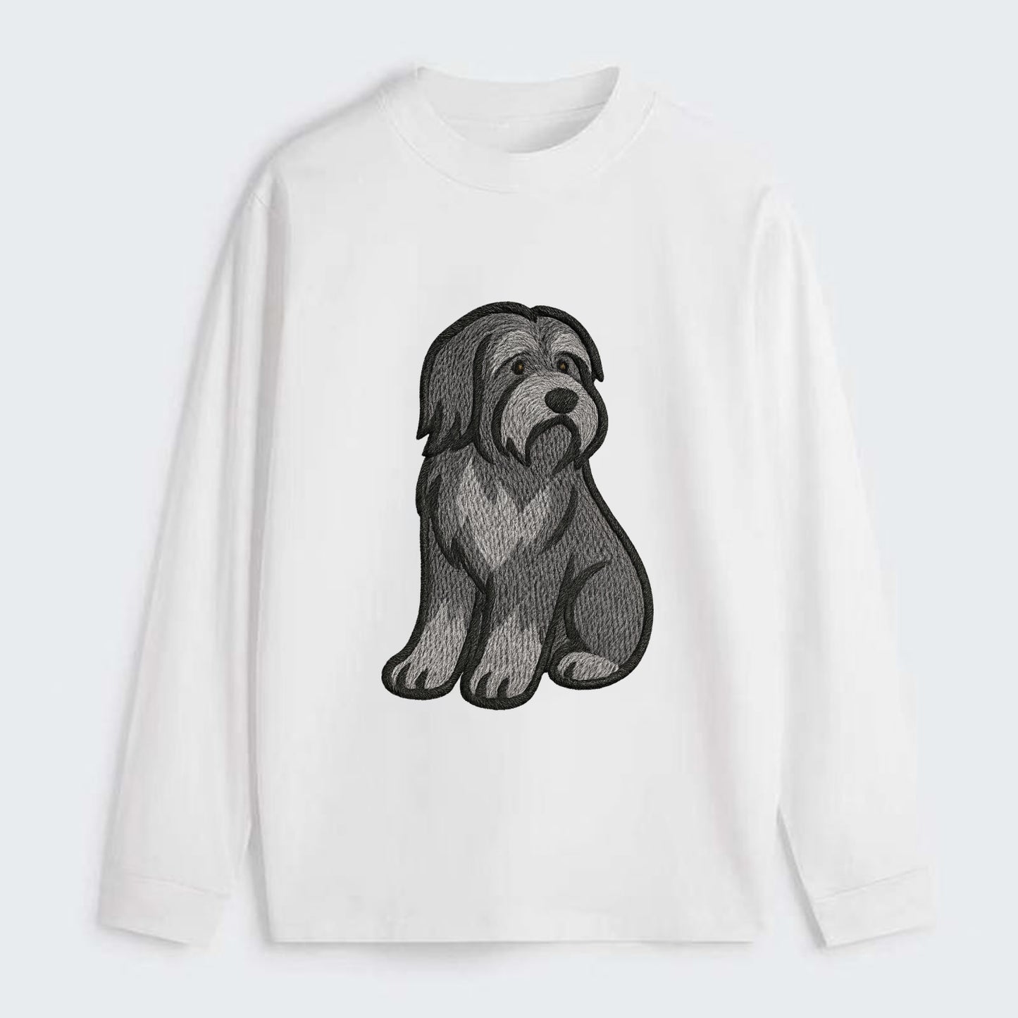 Bearded Collie - Gray shaggy coat embroidered pose - Classic Long Sleeve Shirt - White