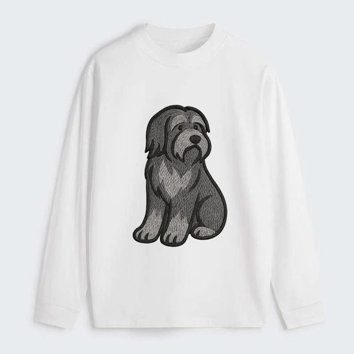 Bearded Collie - Gray shaggy coat embroidered pose - Classic Long Sleeve Shirt - White
