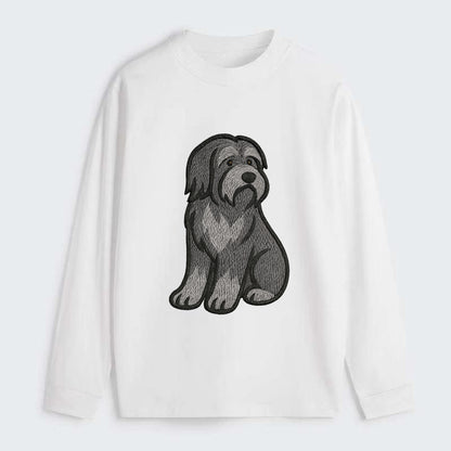 Bearded Collie - Gray shaggy coat embroidered pose - Classic Long Sleeve Shirt - White