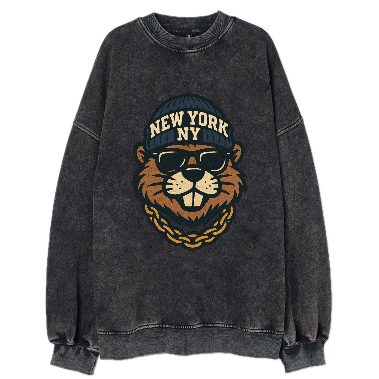 {animal:beaver,locationText:NEW YORK,initials:NY,beanieColor:nav - Vintage Sweatshirt