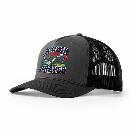 A Chip And A Prayer Golf Life Trucker Hat – Dark Grey Black