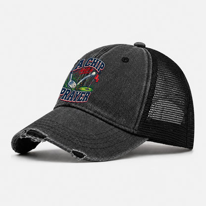 A Chip And A Prayer Golf Life Washed Trucker Hat – Black