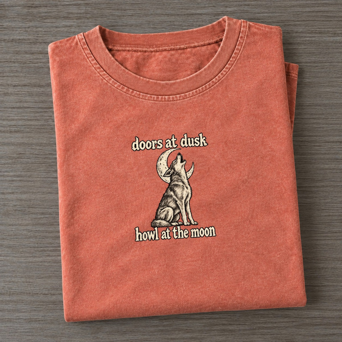 A Coyote Lean Mixed Breed Sitting Upright With Its Head Thrown Back In A Howl Bark For Me Vintage T-shirt – Terracotta