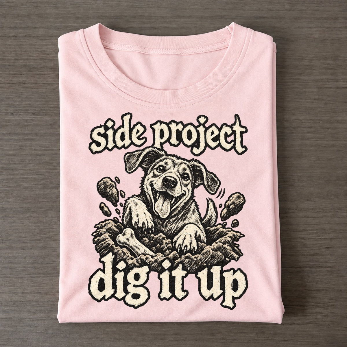 A Dog Waist Deep In A Hole Seen From The Front With Soil Flying Bark For Me Classic T-shirt – Pink