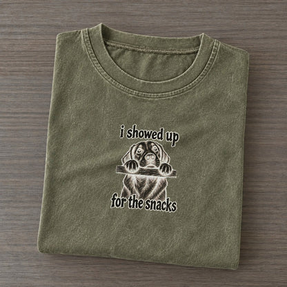A Dog With Its Chin Resting On The Edge Of A Table Eyes Raised Bark For Me Vintage T-shirt – Army Green
