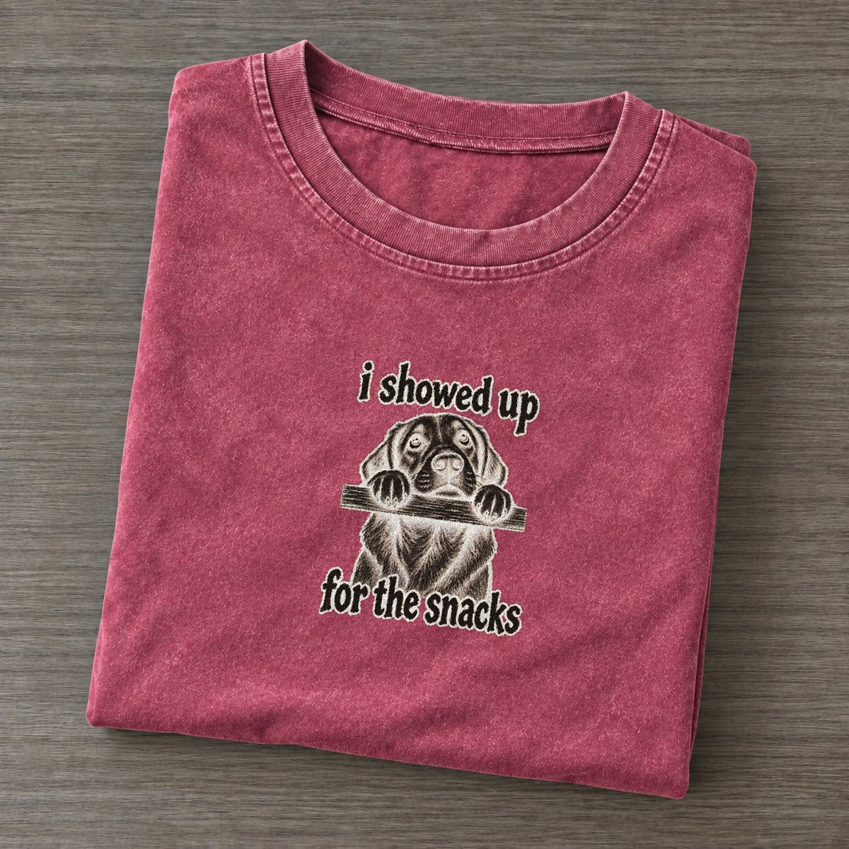 A Dog With Its Chin Resting On The Edge Of A Table Eyes Raised Bark For Me Vintage T-shirt – Raspberry