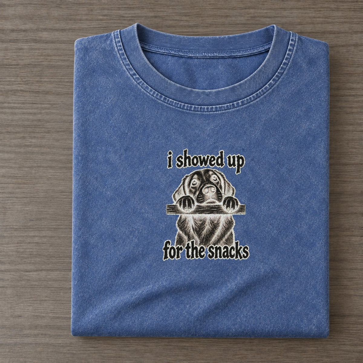 A Dog With Its Chin Resting On The Edge Of A Table Eyes Raised Bark For Me Vintage T-shirt – Washed Blue